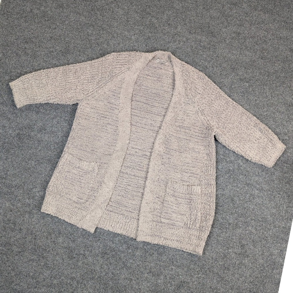 Barefoot Dreams CozyChic Open Front Cardigan Taupe Grey Pockets BDWNV21824